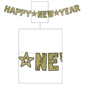 Gold Glittered Happy New Year Streamer, 8.5 ft