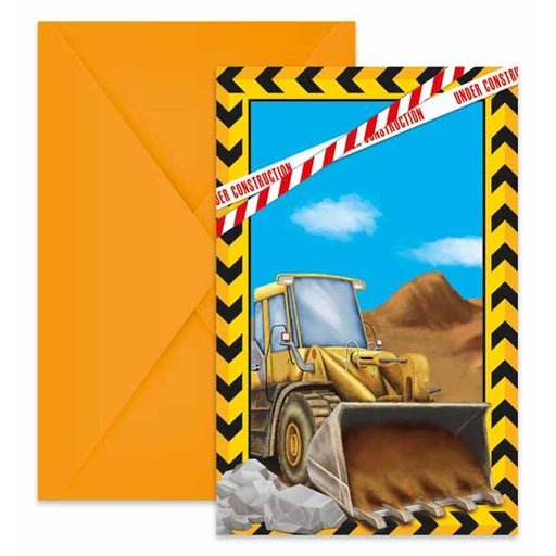 Construction Party Invitations with Envelopes, 6 Pack