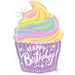 22" Pastel Cupcake Happy Birthday Holographic Foil Balloon