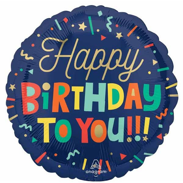 Bright Happy Birthday Block Letters 18" Round Foil Balloon