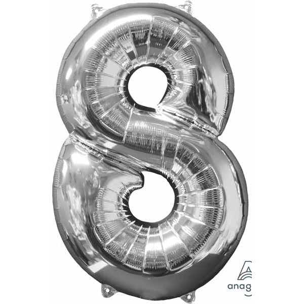 26 Inch Silver Number 8 Foil Balloon