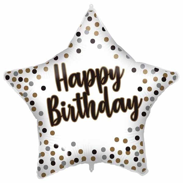 18-Inch White Happy Birthday Star Foil Balloon