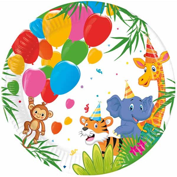 PAPER PLATES 7.6" 8/PK JUNGLE BALLOONS