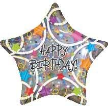32 Inch Jumbo Holographic Happy Birthday Stars Foil Balloon