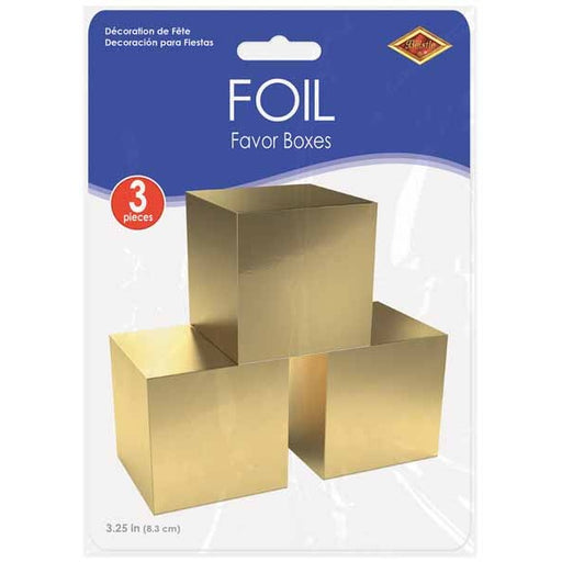 FOIL FAVOUR BOXES GOLD 3.25X3.25" 3/PK