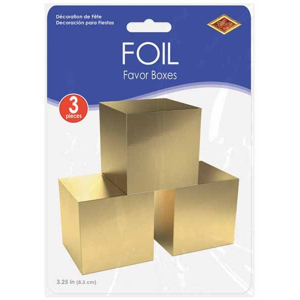 FOIL FAVOUR BOXES GOLD 3.25X3.25" 3/PK