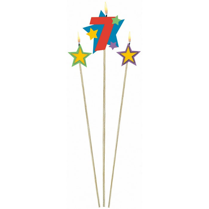 Number 7 Star Candles, 3 Pack