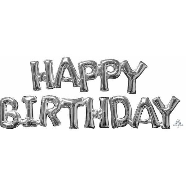 Silver Happy Birthday Block Letter Balloon Phrase