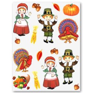 Pilgrim & Turkey Thanksgiving Stickers, 4 Sheets