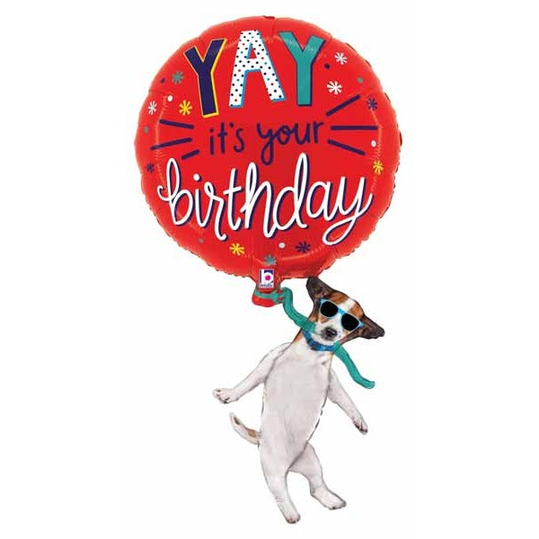 Yay Birthday Dog 38" Shaped Foil Balloon