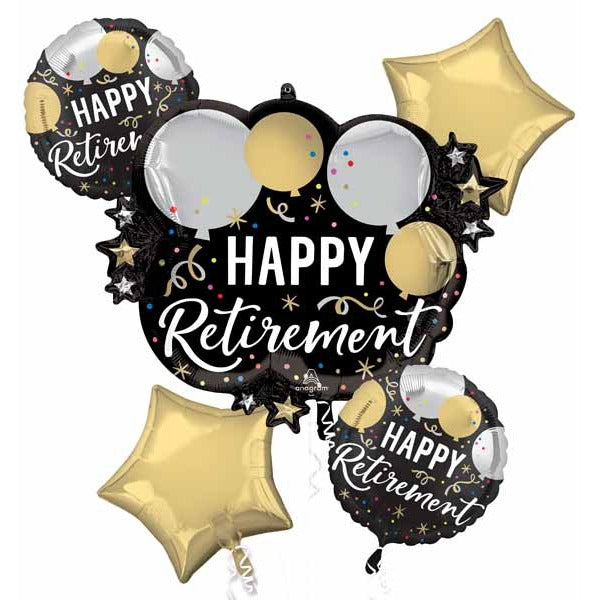 Black, Silver & Gold Retirement Foil Balloon Bouquet