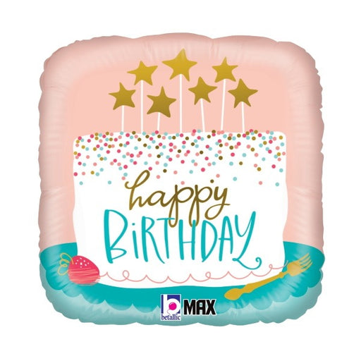 Birthday Confetti Cake 18-Inch Square Holographic Foil Balloon