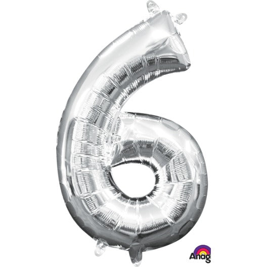 16 Inch Silver Number 6 Balloon