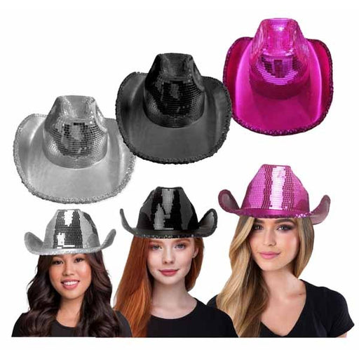 Mirror Cowgirl Hat in Assorted Black, Pink and Silver