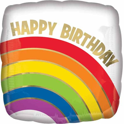Happy Birthday Gold Rainbow 18-Inch Square Foil Balloon