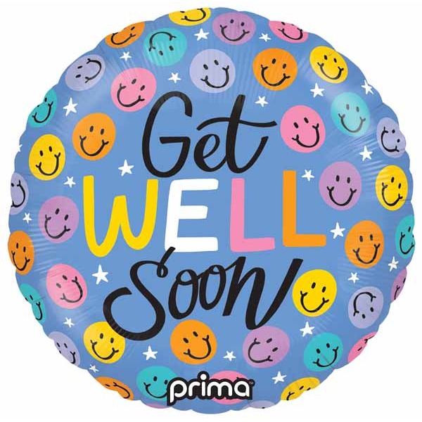 PRIMA GET WELL HAPPY FACE 9" RD 6/PKGD