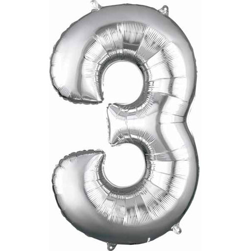 34-Inch Silver Number 3 Foil Balloon