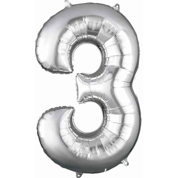 34-Inch Silver Number 3 Foil Balloon
