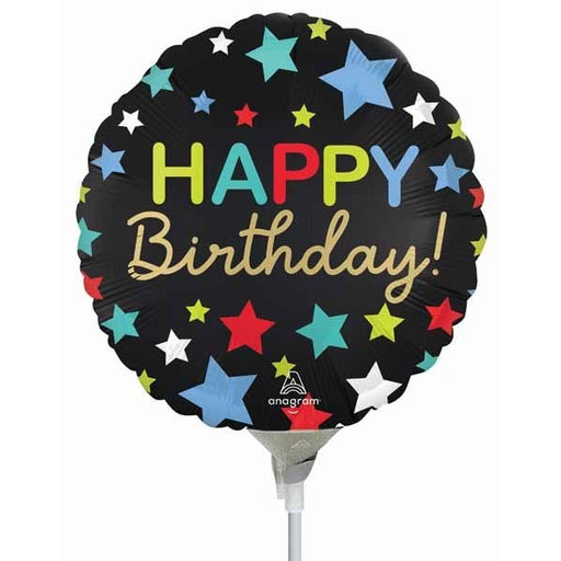 Satin Happy Birthday Stars 9-Inch Round Foil Balloon