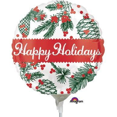 Happy Holidays Pine Cones 9" Foil Balloon