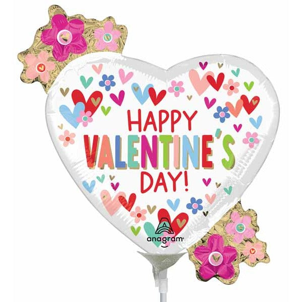 Happy Valentine's Day Hearts & Daisies Mini Foil Balloon