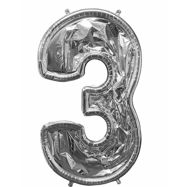 Silver Number 3 BalloonFormz Balloon Frame, 54 Inch