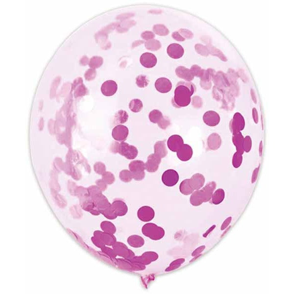 12-Inch Fuchsia Confetti Print Latex Balloons, 6-Pack