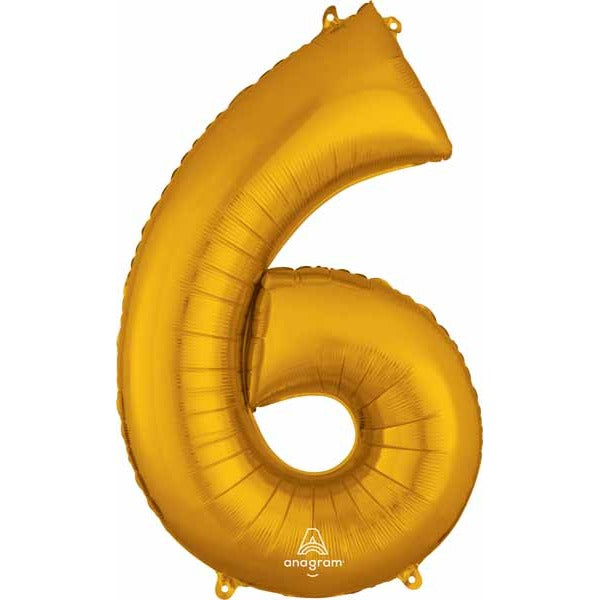 34 Inch Old Gold Number 6 Foil Balloon