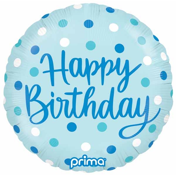 Prima Blue Dots Birthday Foil Balloon, 18 Inch Round