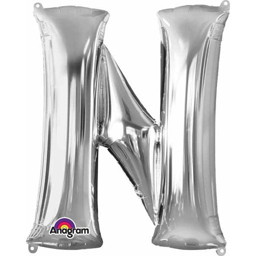 Silver Letter N Foil Balloon, 32 Inch