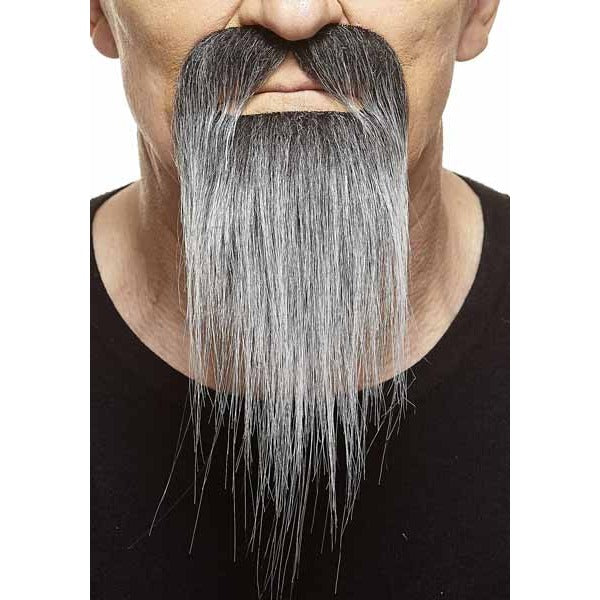 Long Straight Salt and Pepper Costume Moustache and Beard