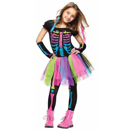Costume de squelette punk funky pour fille, taille 8/10 ans