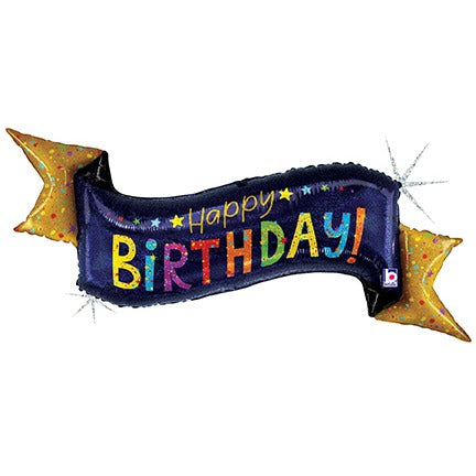 Navy Birthday Banner Holographic Foil Balloon, 51 Inch