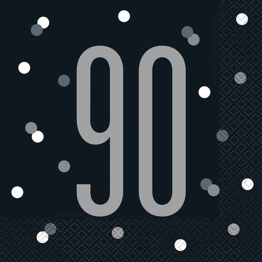 Black & Silver 90th Birthday Luncheon Napkins, 16 Pack