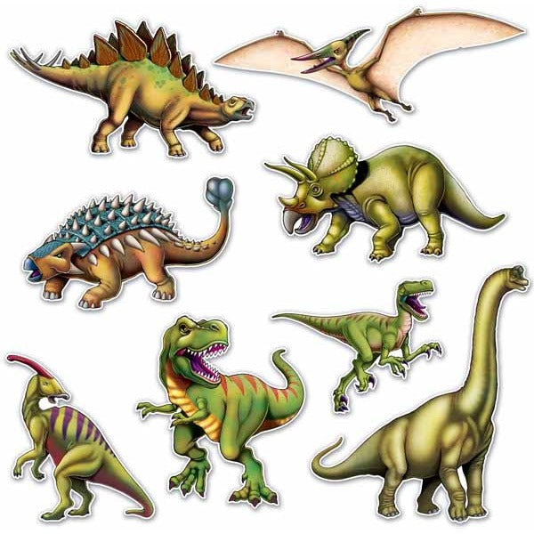 DINOSAUR CUTOUTS 8/PKG 10"-19" 2 SIDE