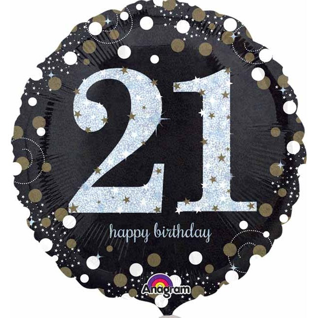 Sparkling 21st Birthday Holographic Foil Balloon, 18 Inch