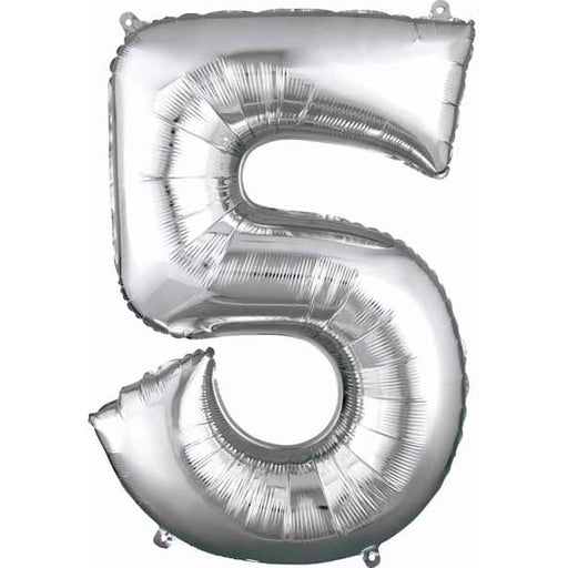 34 Inch Silver Number 5 Foil Balloon