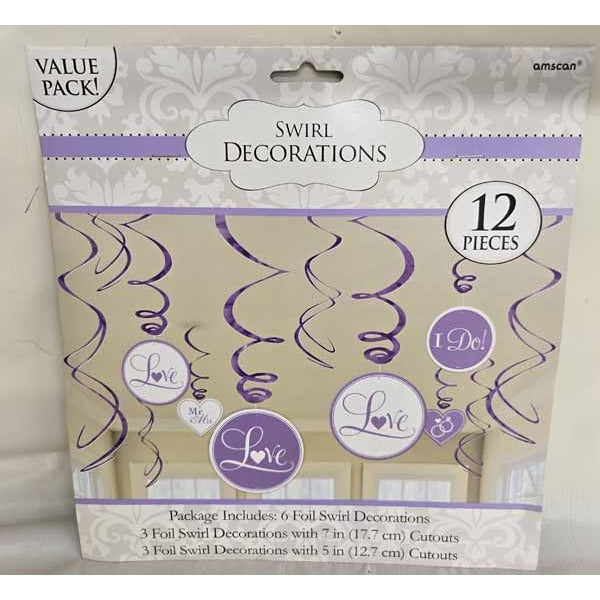 Lilac Foil Swirl Decorations, 12 Pack
