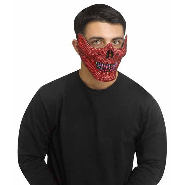 Red Rhinestone Half Skull Mask for Adults
