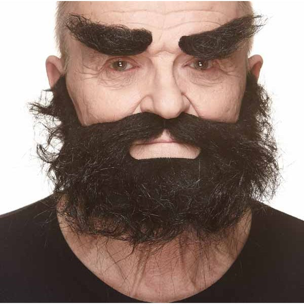 Black Self-Adhesive Moustache, Beard and Eyebrow Costume Set