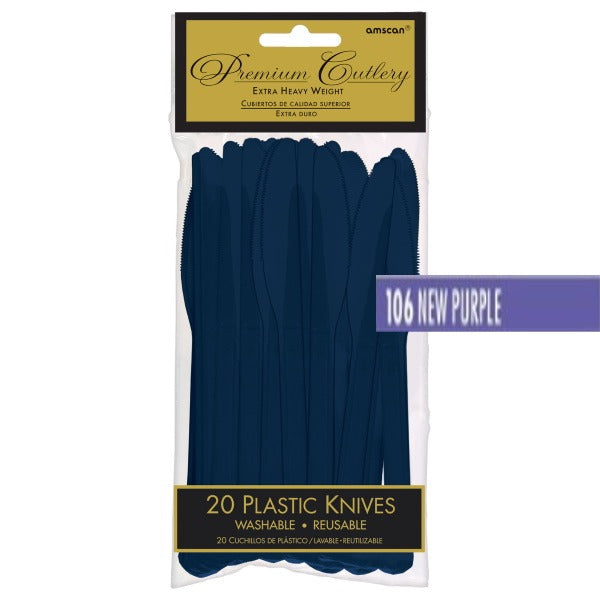 New Purple Heavyweight Plastic Knives, 20 Count