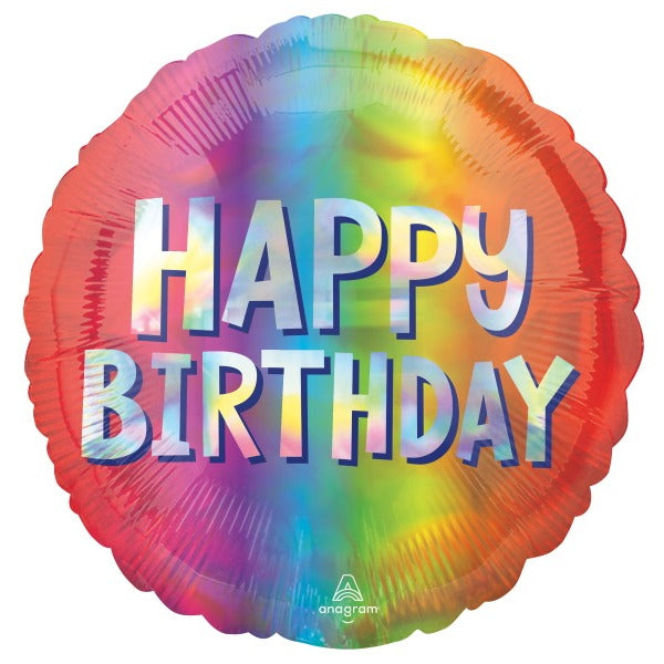 Silver Ombre Holographic Happy Birthday Foil Balloon, 18 Inch