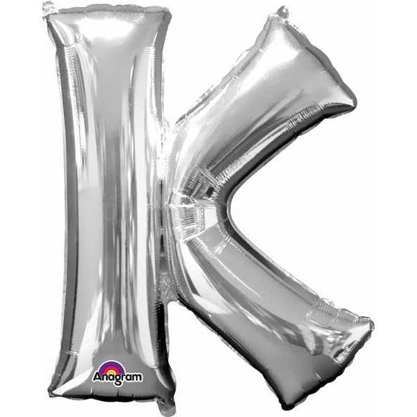 Silver Letter K Foil Balloon, 34 Inch