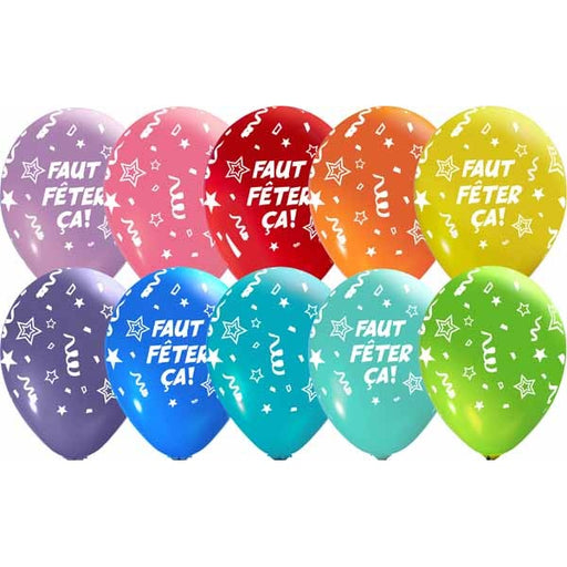 Faut fêter ça 12-Inch Printed Latex Balloons, 50-Pack
