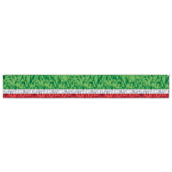 Red, White & Green Metallic Fringe Drape