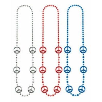 36-Inch Assorted Peace Symbol Bead Necklaces, 3-Pack