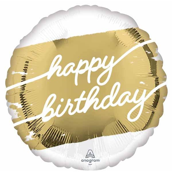 Golden Happy Birthday 18" Round Foil Balloon