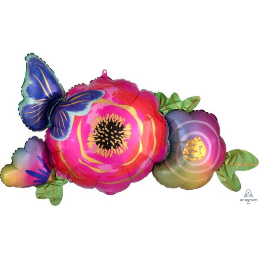 Flowers & Butterfly 37-Inch Shaped Foil Balloon