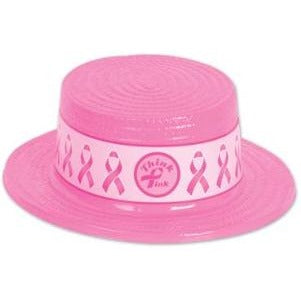 Pink Plastic Skimmer Hat with Pink Ribbon Band