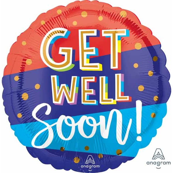 Get Well Bouncy Type 18-Inch Round Foil Balloon